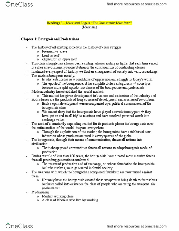 PHILOS 2G03 Chapter Notes - Chapter Engels: Wage Labour, The Communist Manifesto, Class Conflict thumbnail