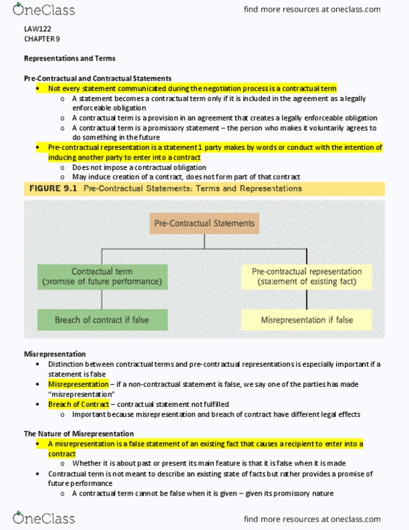 LAW 122 Chapter Notes - Chapter 9: Contra Proferentem, Rescission, Collateral Contract thumbnail