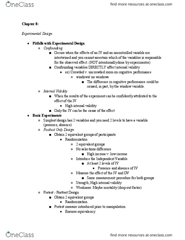 PSY 121 Lecture Notes - Lecture 3: Random Number Generation, Internal Validity, Confounding thumbnail