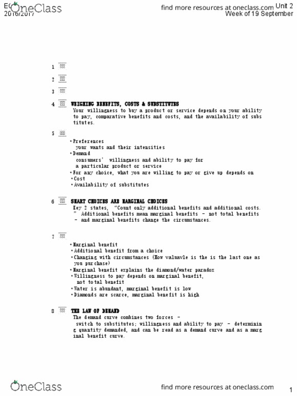 ECO105Y1 Lecture Notes - Lecture 2: Normal Good, Marginal Utility, Demand Curve thumbnail