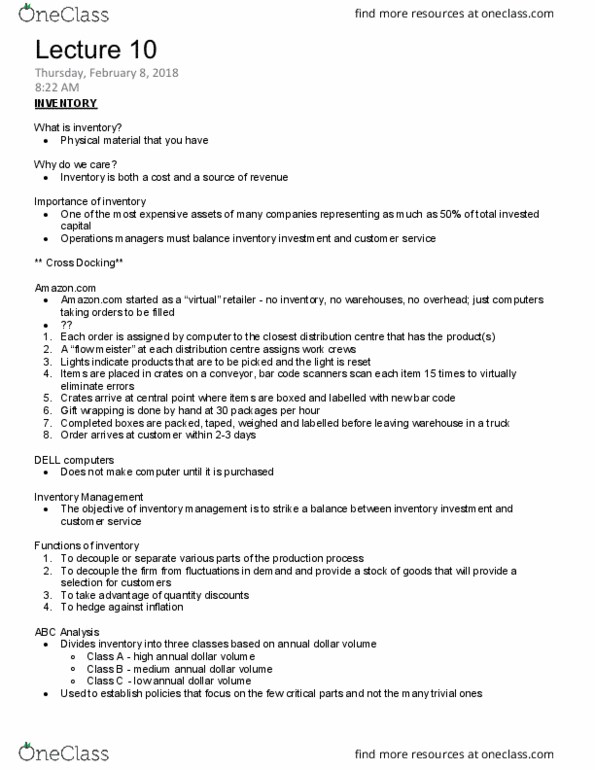 FARE 3310 Lecture Notes - Lecture 10: Carrying Cost, Economic Order Quantity, Lead Time thumbnail