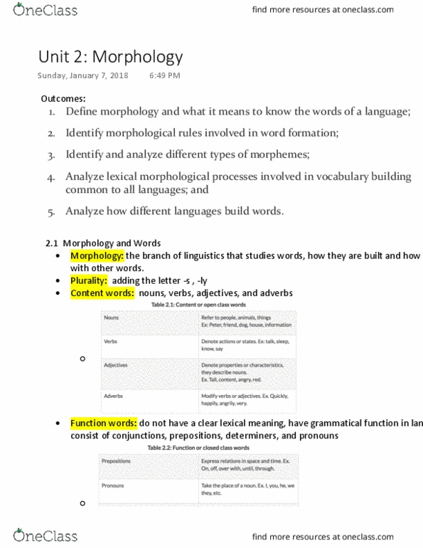 LING 1000 Lecture Notes - Lecture 2: Linguistic Universal, Affix, Syntactic Category thumbnail