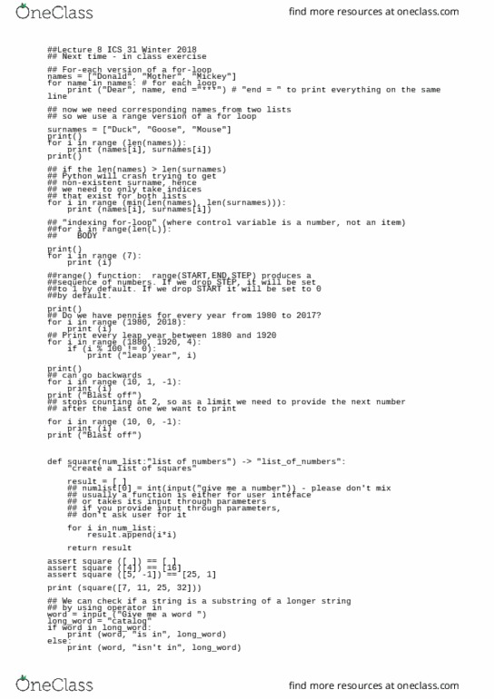 I&C SCI 31 Lecture Notes - Lecture 8: Leap Year, Substring thumbnail