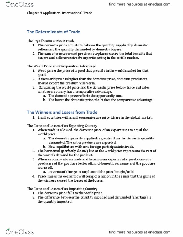 ECON 1 Lecture Notes - Lecture 9: Absolute Advantage, Deadweight Loss, Free Trade thumbnail