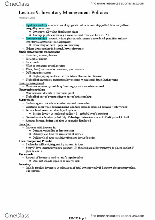 RSM270H1 Lecture Notes - Lecture 9: Service Level, Regular Clergy, Car Rental thumbnail