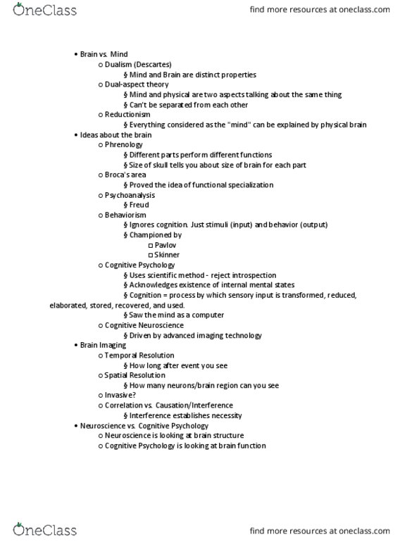PSYC 108 Lecture Notes - Lecture 1: Reductionism, Scientific Method, Behaviorism thumbnail