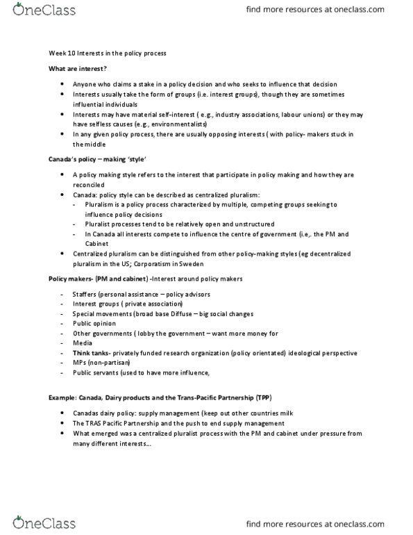 POLI 1P98 Lecture Notes - Lecture 10: Pacific Partnership, Corporatism thumbnail