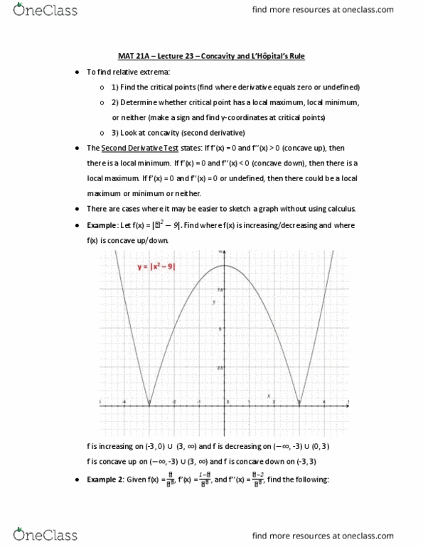 MAT 21A Lecture Notes - Lecture 23: Asymptote, Quotient Rule, Inflection Point thumbnail