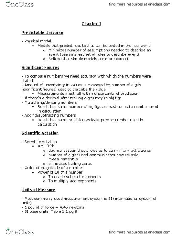 PHYSICS 1L03 Chapter Notes - Chapter 1: Metric Prefix, Thermodynamic Temperature, Dimensional Analysis thumbnail