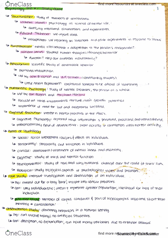 PSYC 1101 Midterm: Exam # 1 Study Guide - OneClass