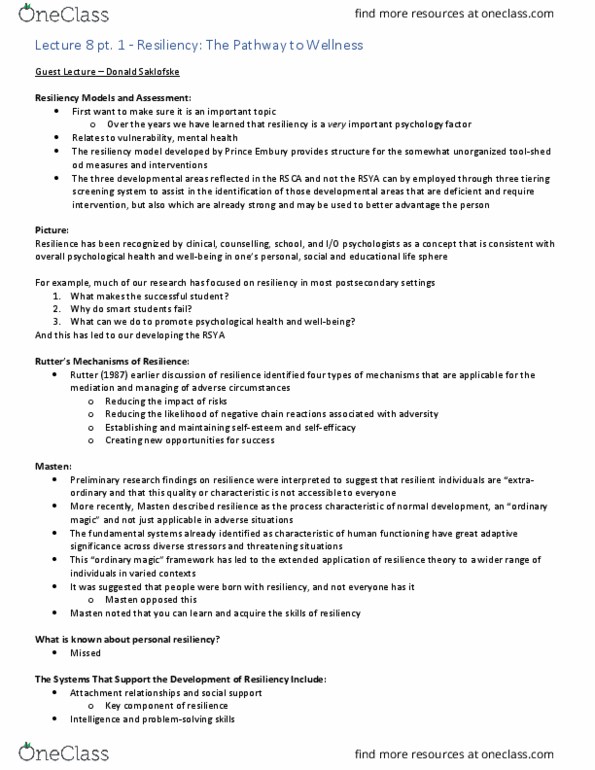 Psychology 2080A/B Lecture Notes - Lecture 9: Social Isolation, Protective Factor, Problem Solving thumbnail