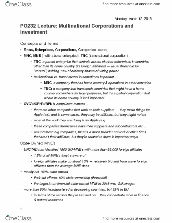 PO232 Lecture Notes - Lecture 16: Oligopoly, Multinational Corporation, United Nations Conference On Trade And Development thumbnail