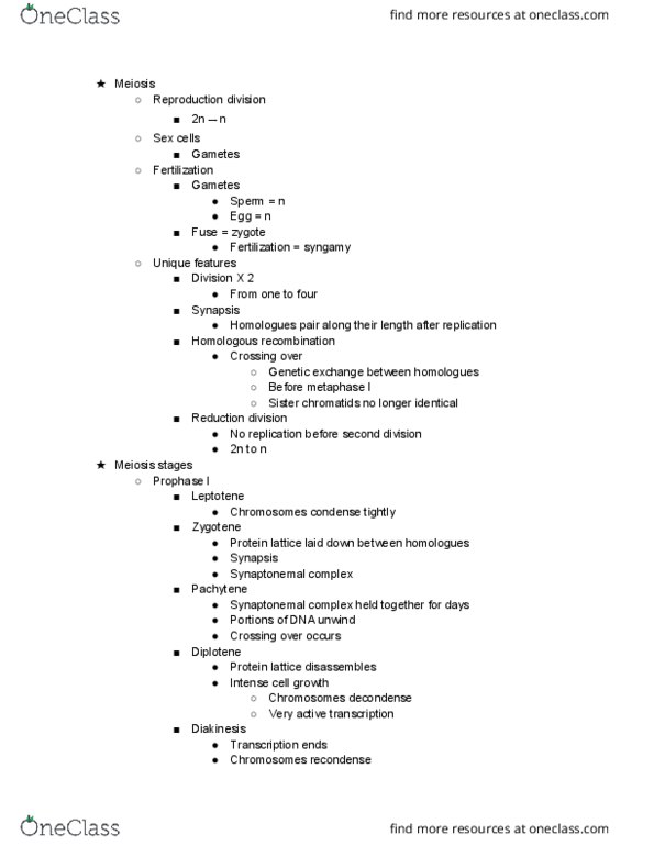 BIOL 1111 Lecture Notes - Lecture 13: Spindle Apparatus, Cytokinesis, Interphase thumbnail