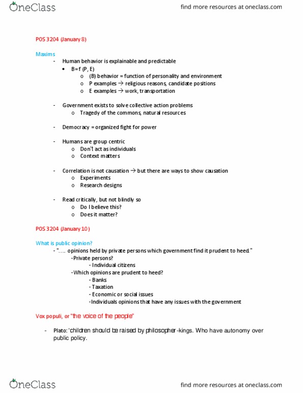 POS-3204 Lecture Notes - Lecture 1: Communitarianism, Motivated Reasoning, Centrality thumbnail