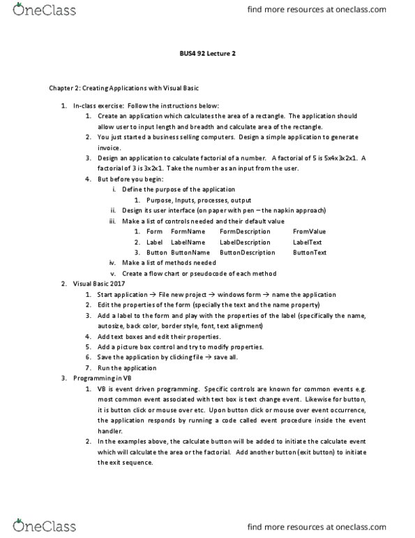 BUS4 092 Lecture Notes - Lecture 2: Print Screen, Intelligent Code Completion, Pseudocode thumbnail