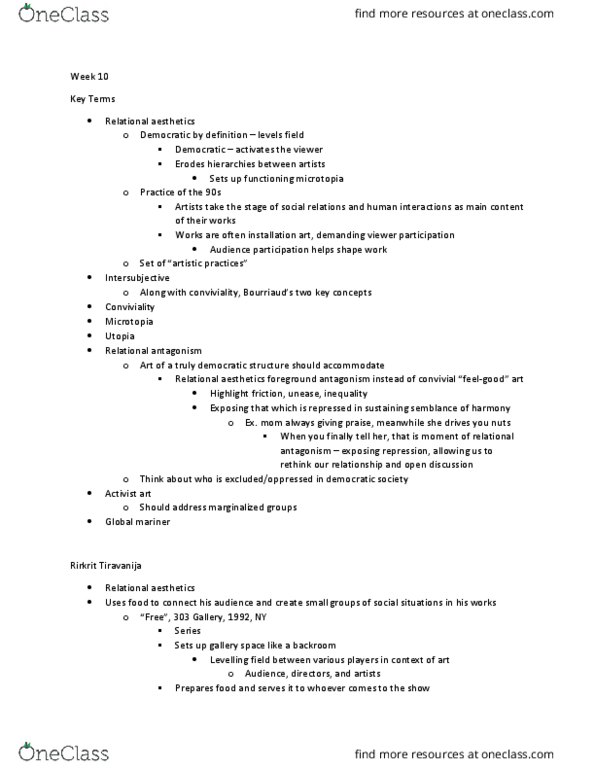 FAH289H5 Lecture Notes - Lecture 10: Consumerism, 24 Minutes, Santiago Sierra thumbnail