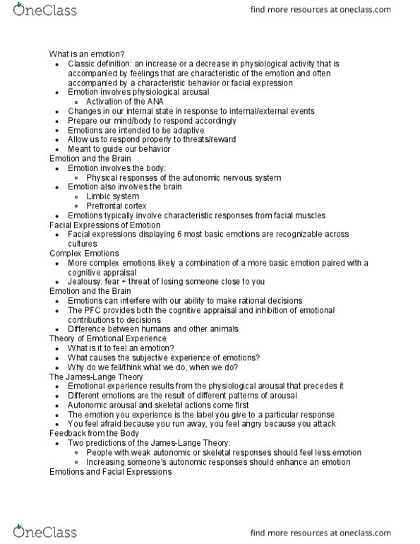 PSYC 3300 Lecture Notes - Lecture 16: Cortisol, Botulinum Toxin, Amygdala thumbnail