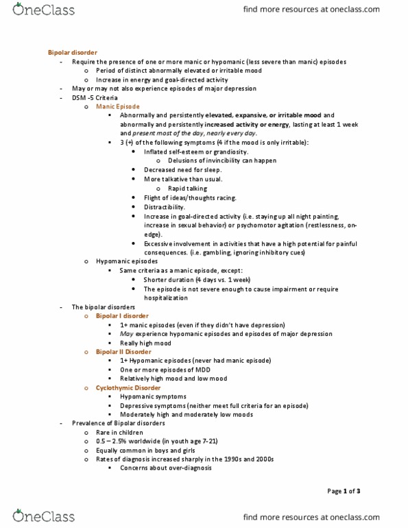 PSY341H5 Lecture Notes - Lecture 8: Firstline, Mood Swing, Attention Deficit Hyperactivity Disorder thumbnail