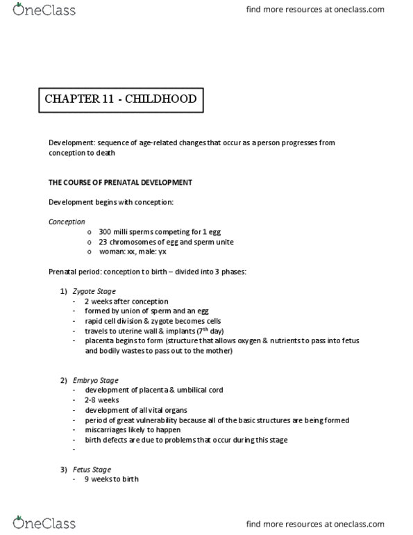 PSYC 1010 Lecture Notes - Lecture 5: Fetal Alcohol Spectrum Disorder, Preterm Birth, Birth Weight thumbnail