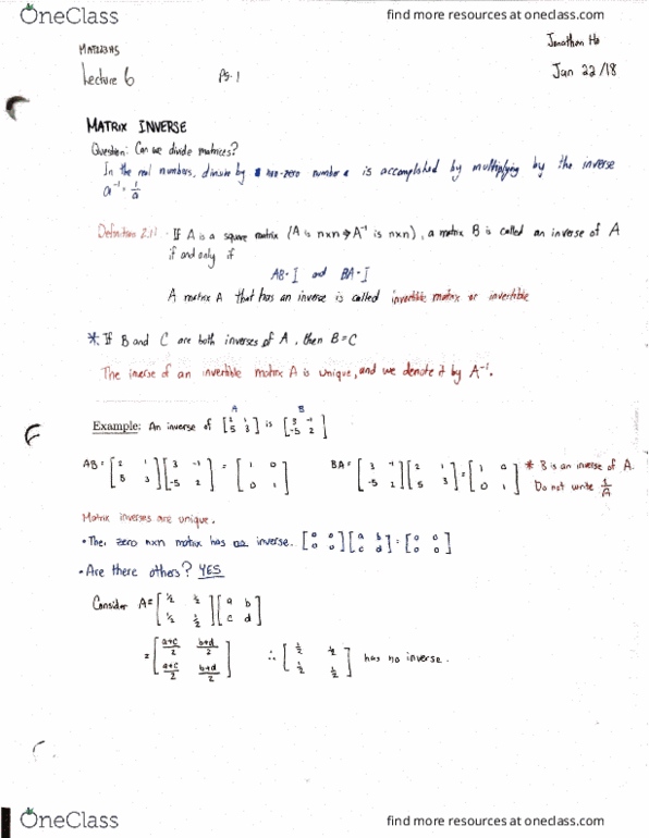 MAT223H5 Lecture 6: Introduction to Matrix Inverse and Determinant thumbnail