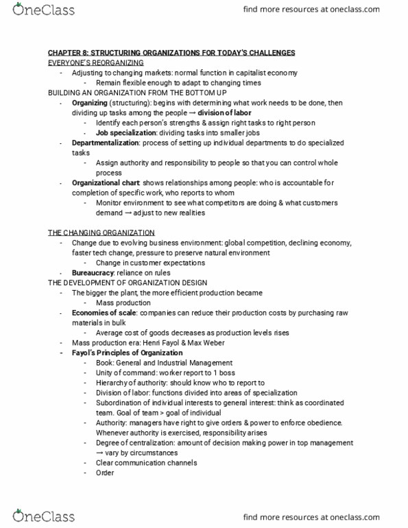 MGMT 1 Chapter Notes - Chapter 8: It Follows, Morale, Outsourcing thumbnail