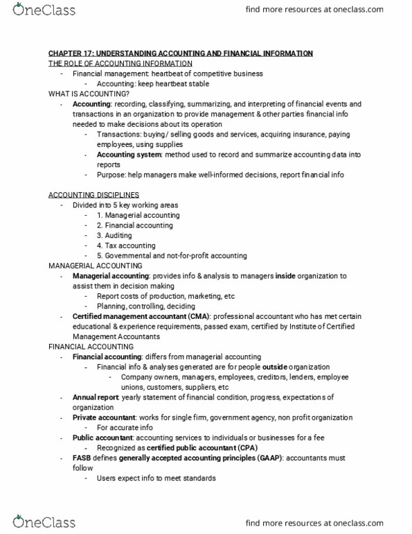 MGMT 1 Chapter Notes - Chapter 17: Asset, Accounting Software, Trial Balance thumbnail