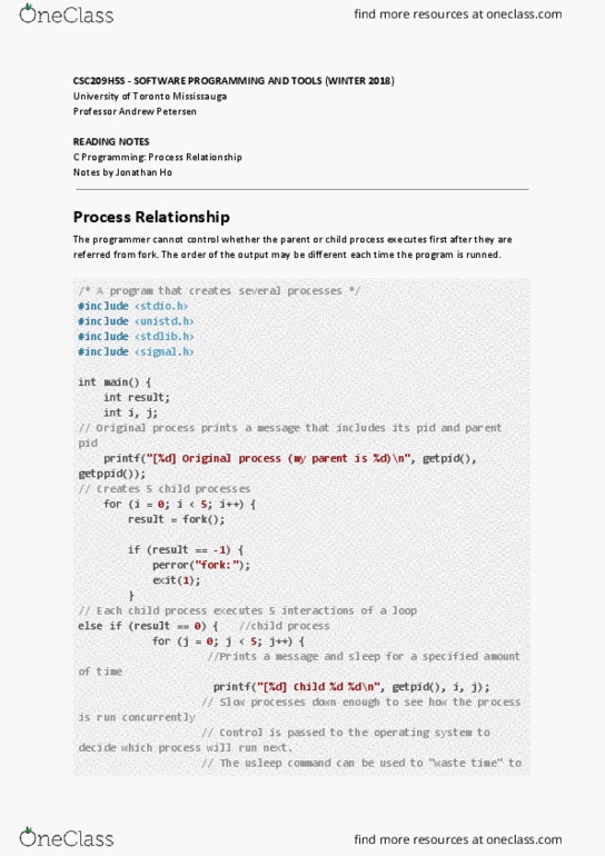 CSC209H5 Chapter Notes - Chapter 7: Init, Process Identifier, Exit Status thumbnail