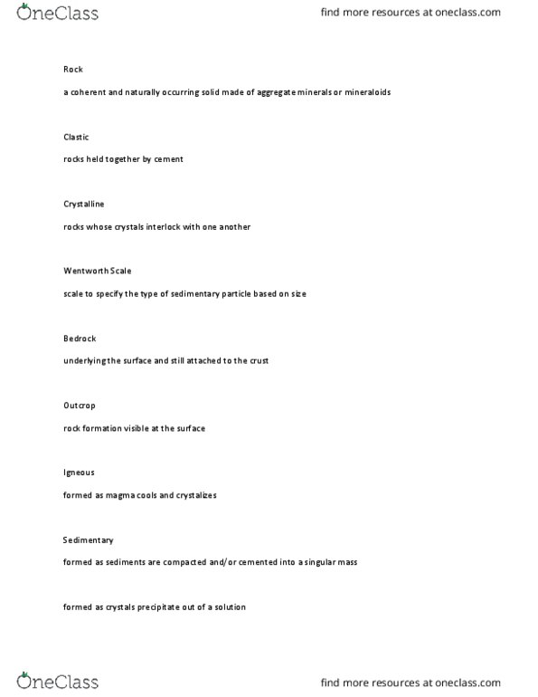 ESC 1000 Lecture Notes - Lecture 4: Quartzite, Lithification, Atomic Number thumbnail