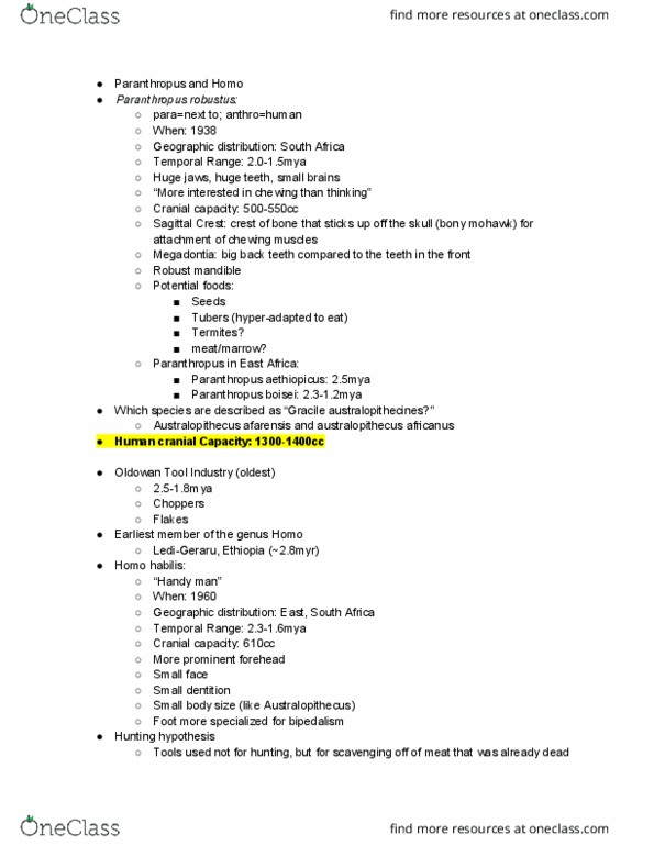 ANTH 103 Lecture Notes - Lecture 8: Lomekwi, Malaysian Ringgit, Paranthropus Aethiopicus thumbnail