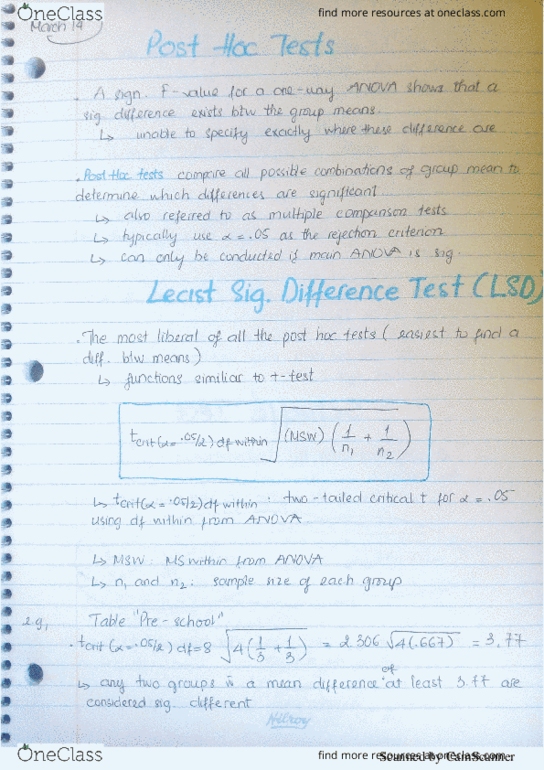 PSYC 2260 Lecture 21: Post Hoc Test, LSD, Scheffe Test thumbnail