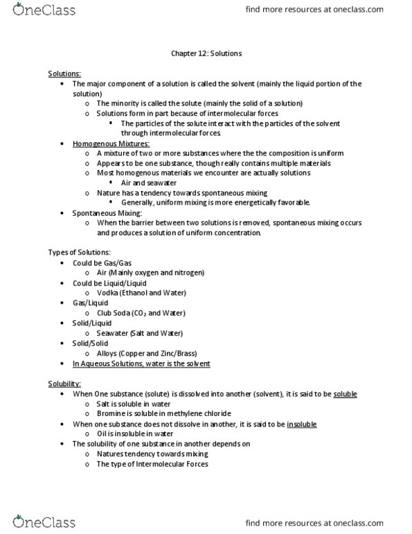 CHM 2046 Chapter Notes - Chapter 12: Freezing-Point Depression, Colloid, Tyndall Effect thumbnail