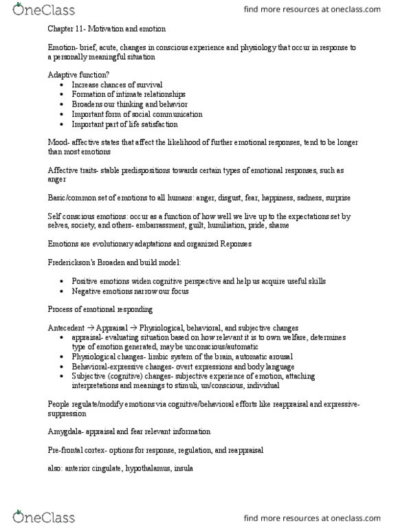 PSY-200 Lecture Notes - Lecture 12: Display Rules, Prefrontal Cortex, Limbic System thumbnail