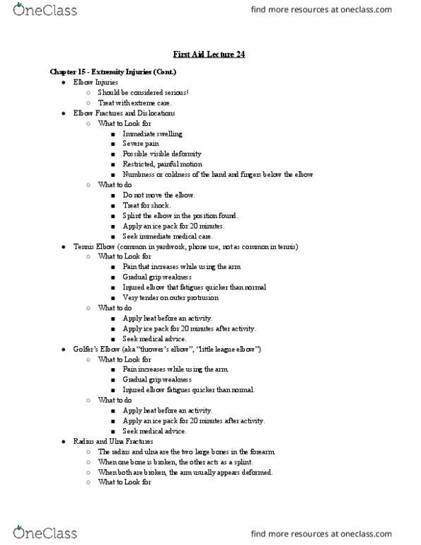 HLTH 216 Lecture Notes - Lecture 24: Metacarpal Bones, Crush Injury, Ulna thumbnail