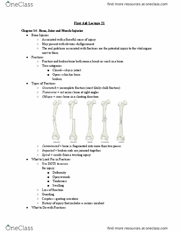 HLTH 216 Lecture Notes - Lecture 21: Hypoesthesia, Posterior Tibial Artery, Bone Fracture thumbnail