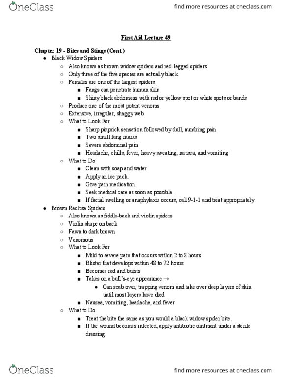 HLTH 216 Lecture Notes - Lecture 49: Tachycardia, Recluse Spider, Latrodectus thumbnail