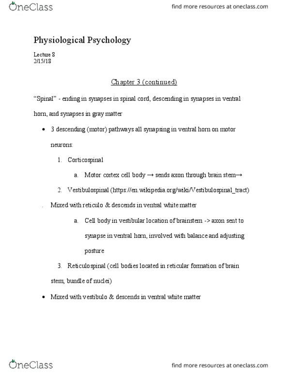 01:830:313 Lecture Notes - Lecture 8: Anterior Grey Column, Reticular Formation, Grey Matter thumbnail