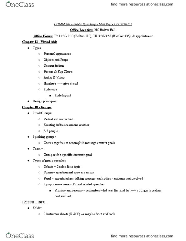 COMM 203 Lecture Notes - Lecture 5: Speech Disfluency, Eye Contact, Inflection thumbnail