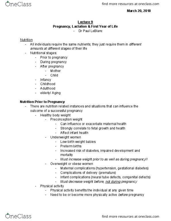 HLSC 2P92 Lecture Notes - Lecture 9: Fetus, Umbilical Cord, Nutrient Density thumbnail