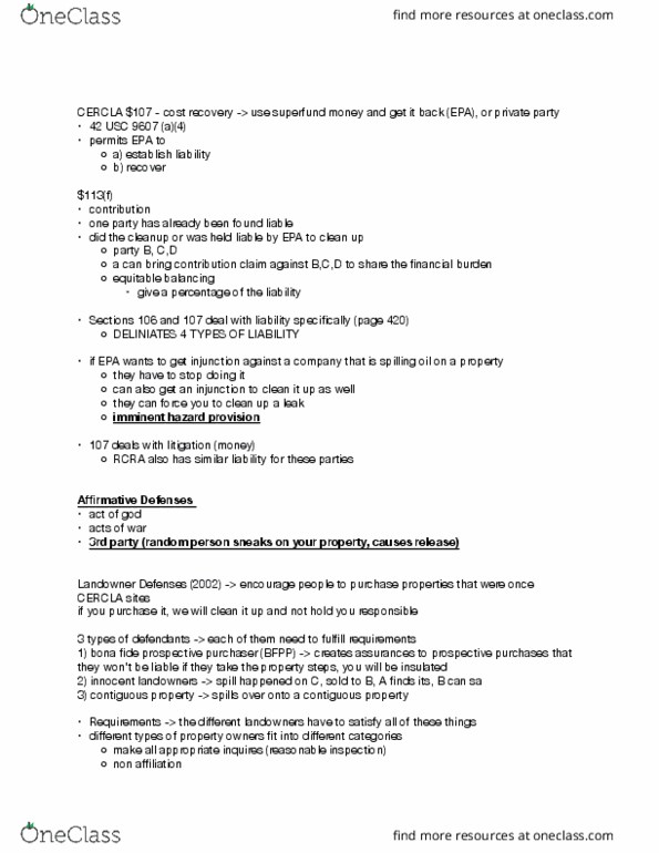 ENVS 2256 Lecture Notes - Lecture 16: Title 42 Of The United States Code, Superfund thumbnail