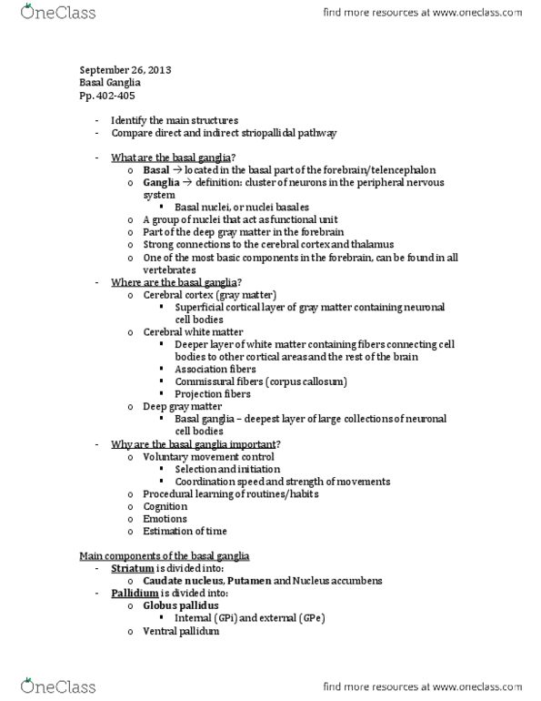 Anatomy and Cell Biology 3319 Lecture Notes - Schizophrenia, Feedback, Hypertonia thumbnail