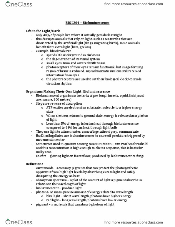 BIOL 204 Lecture Notes - Lecture 6: Chlorophyll, Indigo Dye, Spalax thumbnail