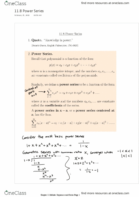 MATH 152 Lecture 1: 11.8 Power Series thumbnail