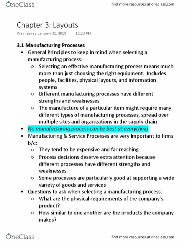 SCM 301 Chapter Notes - Chapter 3: Job Shop, Business Process, Production Line (Ice Hockey) thumbnail