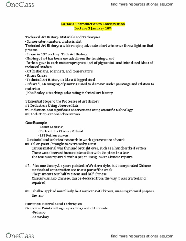 FAH483H1 Lecture Notes - Lecture 3: Formaldehyde, Encaustic Painting thumbnail