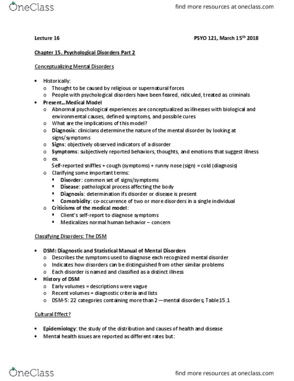 PSYO 121 Lecture Notes - Lecture 16: Generalized Anxiety Disorder, Twin Study, Specific Phobia thumbnail