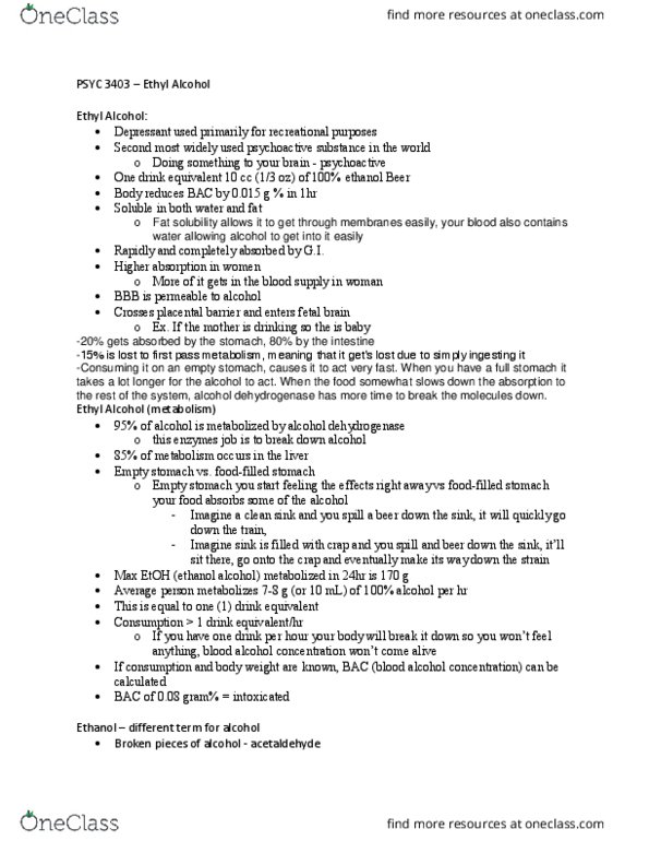 PSYC 3403 Lecture Notes - Lecture 4: Adult Attention Deficit Hyperactivity Disorder, Cirrhosis, Reward System thumbnail