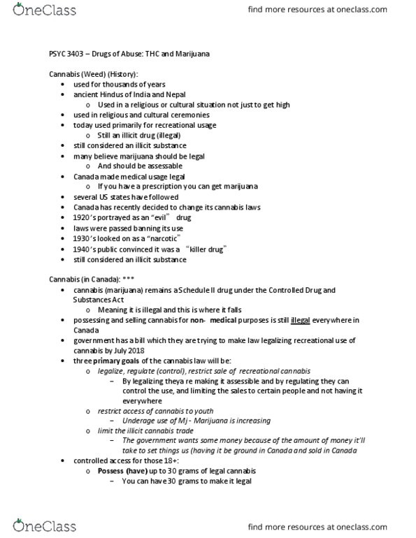 PSYC 3403 Lecture Notes - Lecture 9: Gateway Drug Theory, Rimonabant, Analgesic thumbnail