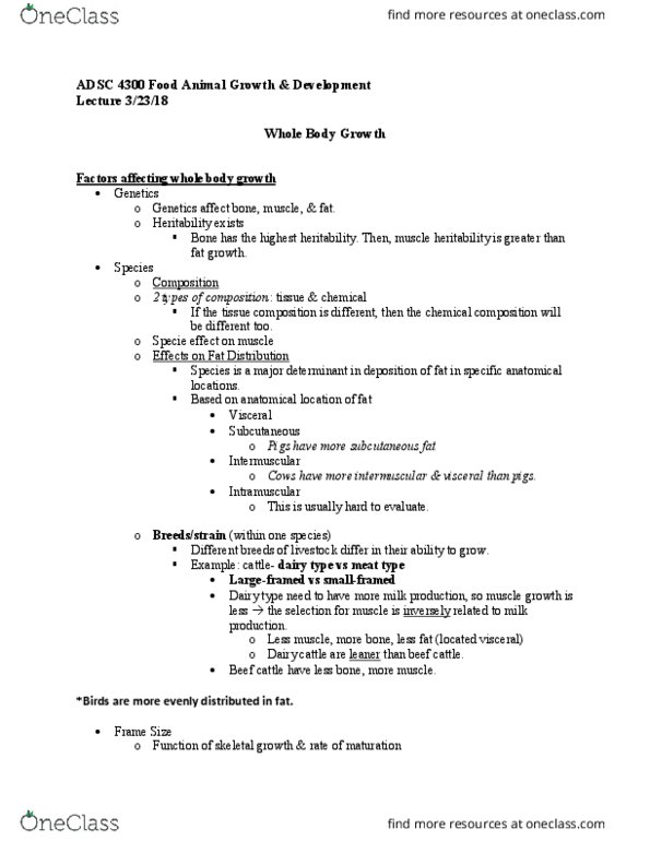 ADSC 4300 Lecture Notes - Lecture 15: Dairy Cattle, Adipose Tissue, Heritability thumbnail