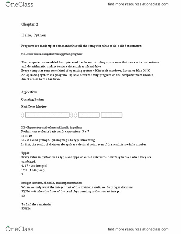 ITI 1120 Chapter Notes - Chapter 2: Id1, Memory Address, Augmented Assignment thumbnail