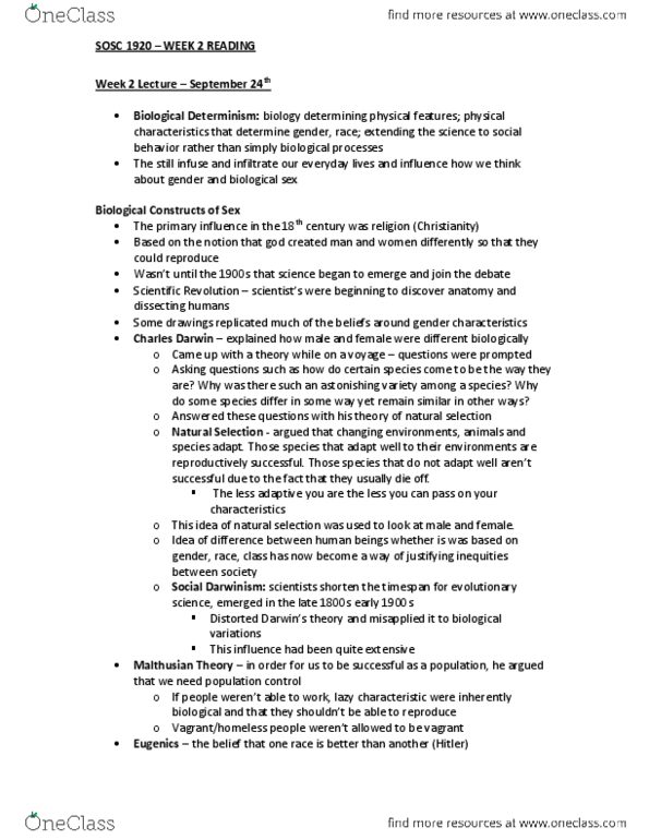 SOSC 1920 Lecture Notes - Lecture 2: Phrenology, Grater, Eustress thumbnail